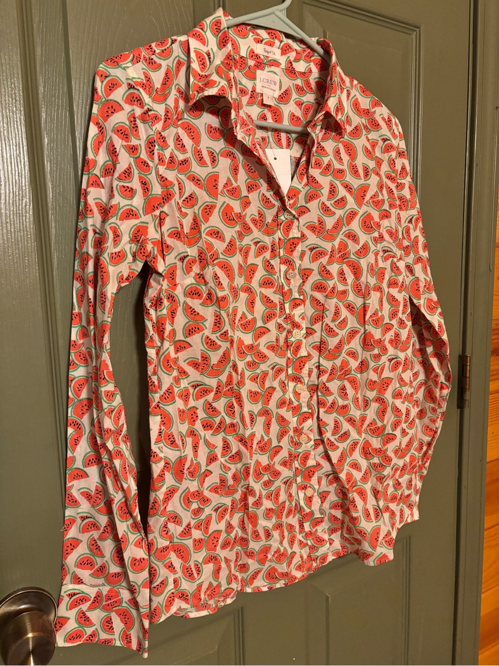 NWT- J. Crew Red and Green Watermelon Print Long-Sleeve Button-Down Shirt